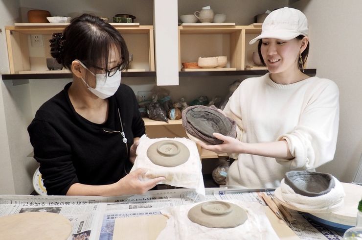 親娘で陶芸体験