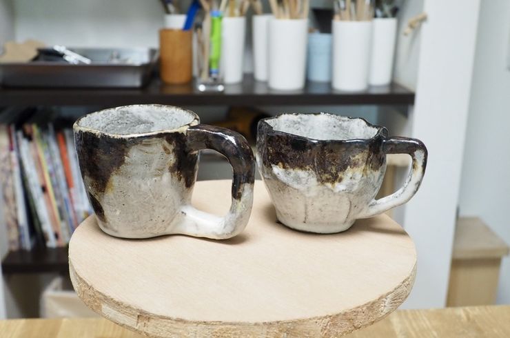 カップルで陶芸体験作品完成