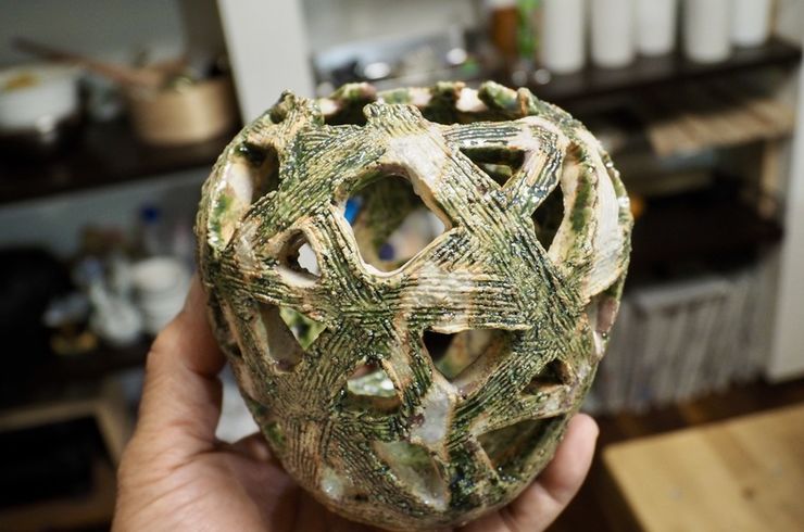 織部篭花入れミニ